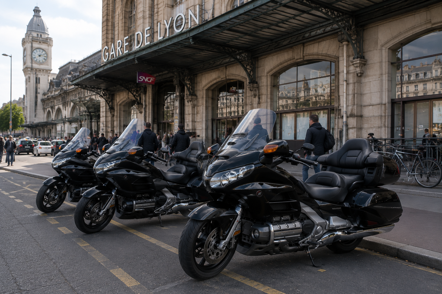 Taxi moto sous la pluie à Paris
